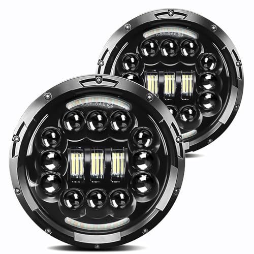 H6024 7 Inch Led Headlights with Daytime Running Light Compatible with Jeep Wrangler JK JKU CJ TJ LJ Chevy Ford GMC Dodge Mazda Miata Nissan Mack VW AM General Hummer H1 H2 Land Rover Defender 2PCS