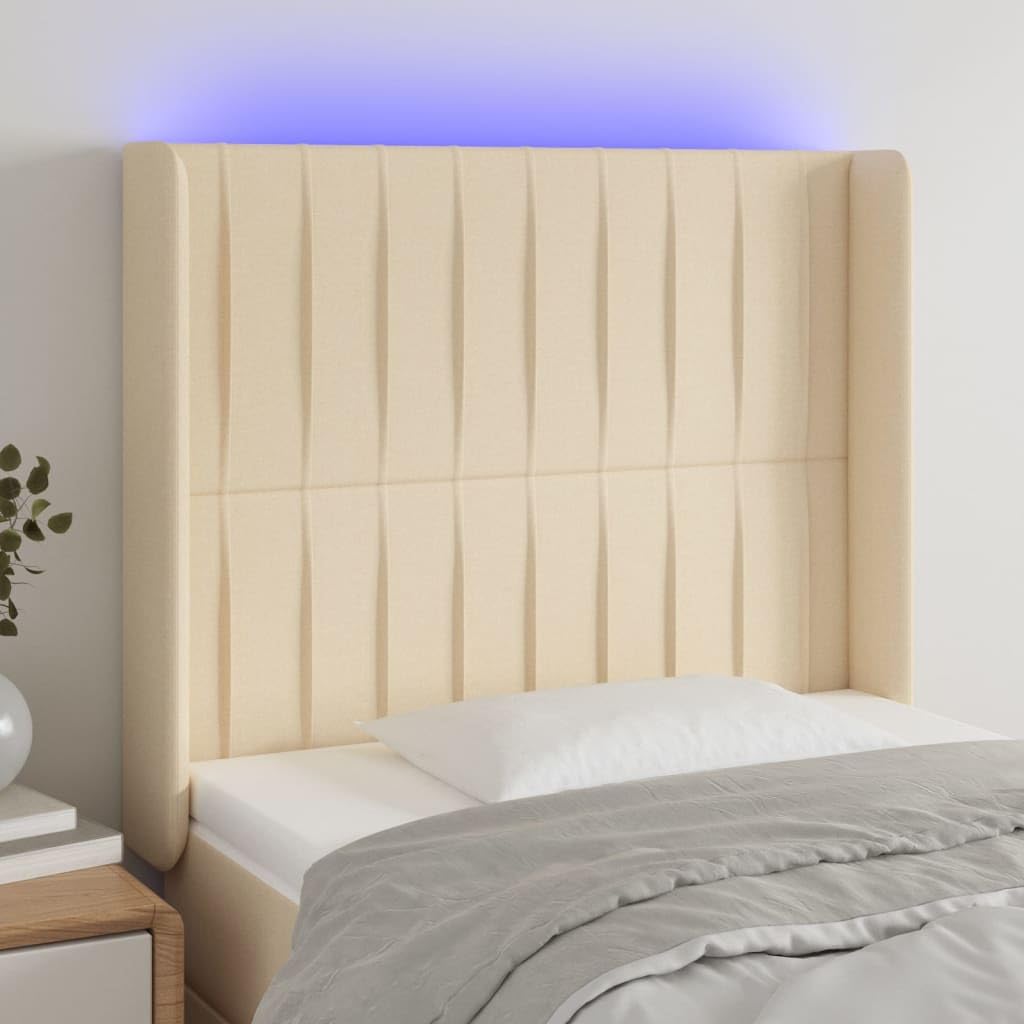 Generisch LED Kopfteil Creme 93x16x118/128 cm Stoff,Möbel,Betten & Zubehör,Kopf- & Fußenden,3124273