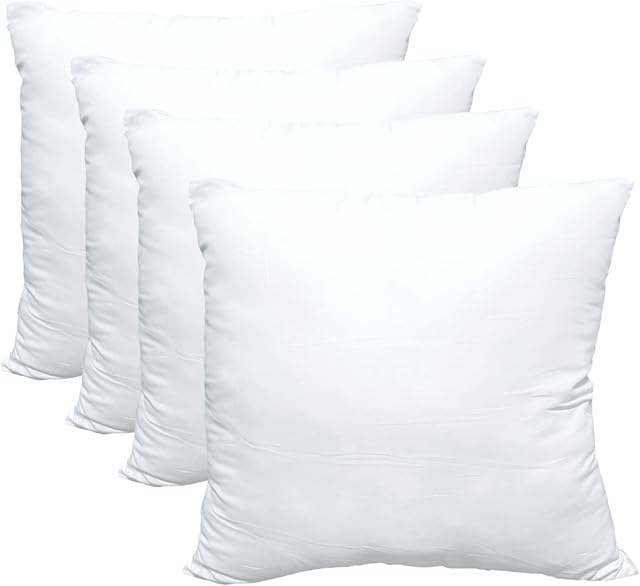 Luxury Set of 4 Throw Pillow Inserts, 18 x 18 Hypoallergenic Ultra Soft White Polyester Microfiber Durable Couch Cushion Fillers