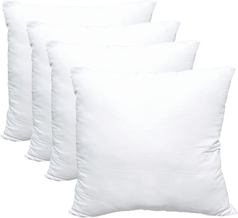 Obruosci Luxury Pillow Inserts, Pack of 4, 18 x 18 inches Hypoallergenic Ultra Soft White Polyester Microfiber Durable Couch Cushion Fillers