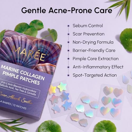 Image of MAREE Invisible Pimple Patches - Clear Pimple Patches for Face - Hydrocolloid Acne Patches Anti Blemish - Zit Stickers for Face - Parches Para Acne - Pinple Zit Patches Pimple Stickers - 72 Dots