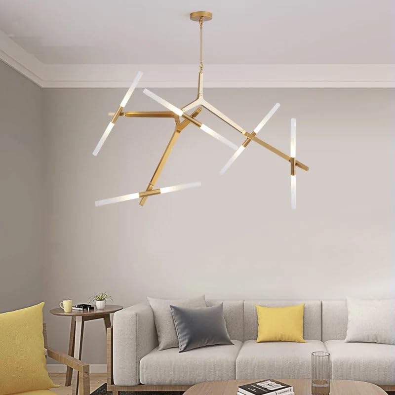 Lustre moderne pour îlot de cuisine et grand salon lumière LED dorée