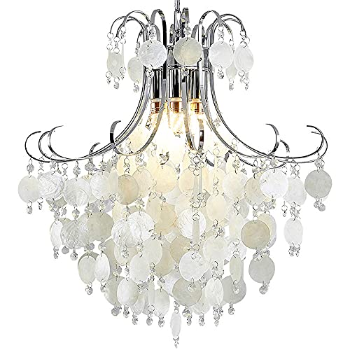 Lámpara Colgante de Cristal con Marco de Hierro galvanizado, lámpara Colgante de Cristal para Sala de Estar, Comedor, decoración de nácar, luz Colgante de Techo E12, iluminación Interior