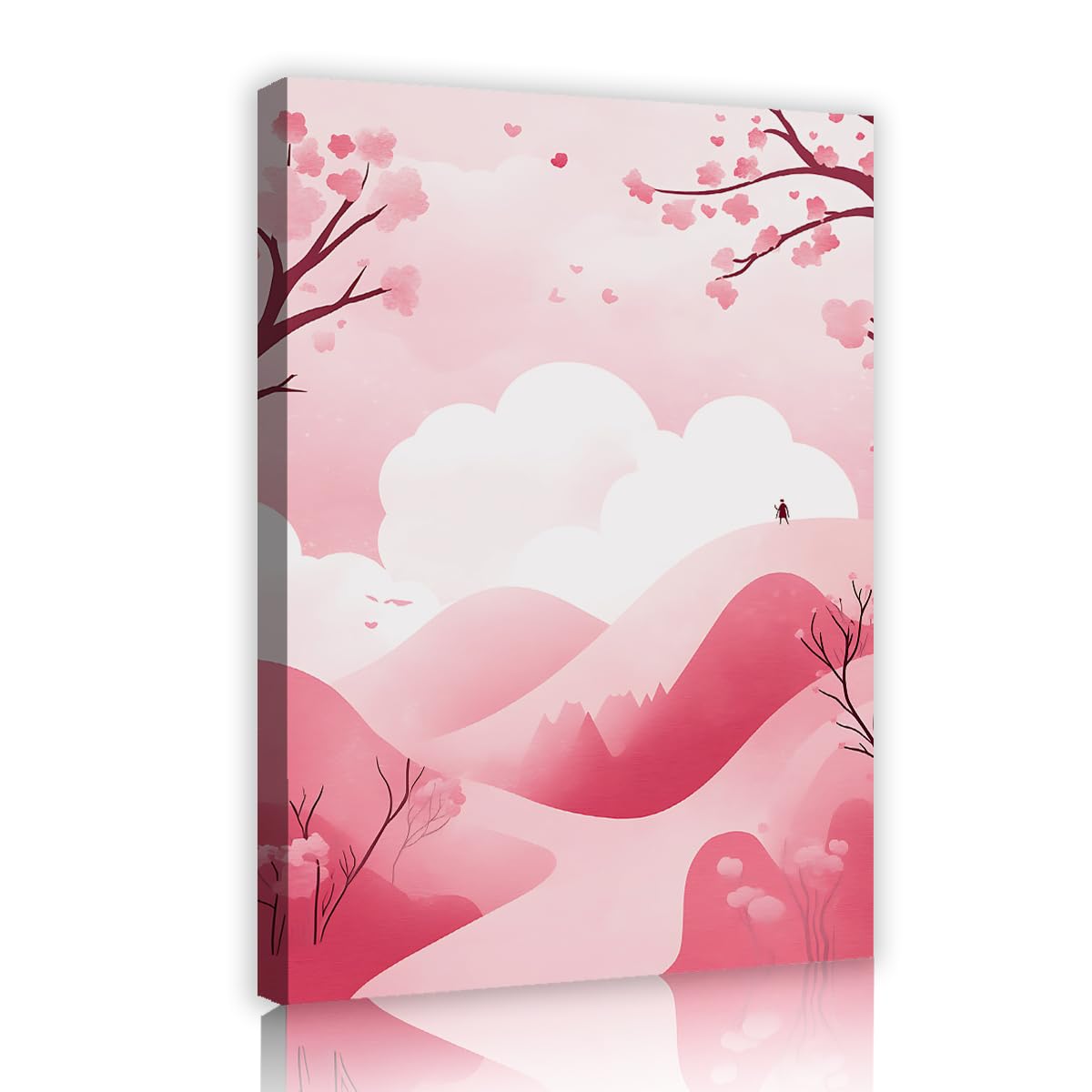 CHERHERART Pink Cherry Blossom Canvas Wall Art Dreamy Clouds Poster Prints Romantic Minimalist Illustration Cute Aesthetic Canvas Artwork 80x120cm Innerframe