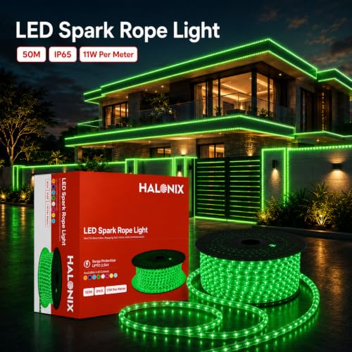 Image of Halonix 50 Meter LED 120 Led /MTR Rope Light for Home Decoration | IP65 Certified, BIS Approved | Indoor and Outdoor use | Direct Plug-in | 700 Lumens in Every Meter | Pack of 1 (Green)