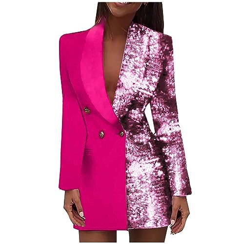 Fashion Patchwork Blazers for Women Cocktail Sparkly Jackets Fall Winter Casual Coats Sexy Button Mini Dress