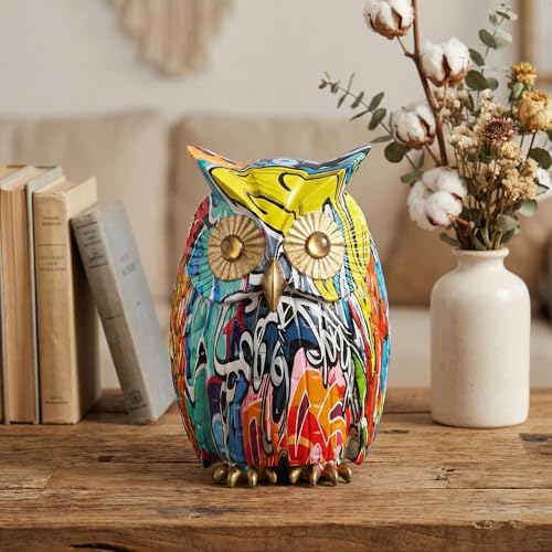 Figura de búho multicolor en resina para decoración