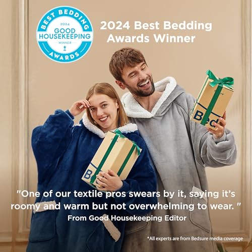 Bedsure Blanket Hoodie, Wearable Blanket for Adults & Kids as Gifts for Women Men, Birthday Gifts for Women Mom Girl Sherpa Oversized Hoodie, Sky Blue, Standard