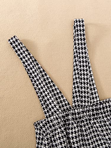 WDIRARA Toddler Girl's 2 Piece High Neck Rib Knit Top and Houndstooth Overall Dress2