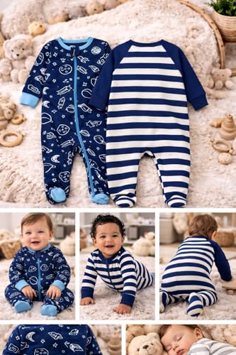 Image of TuddyBuddy 100% Cotton Multi Color Zipper Romper Sleepsuit /Romper /Jumpsuit for Baby Boy & Baby Girl