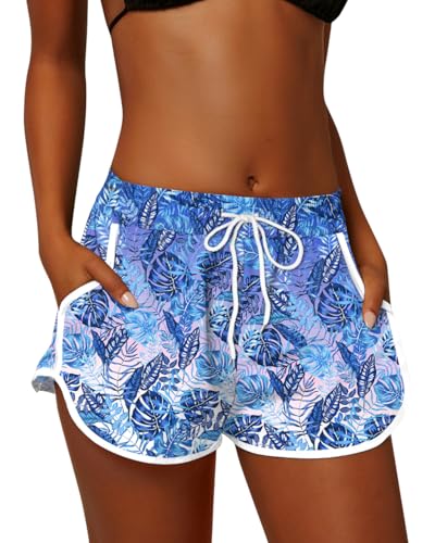 Image of For G and PL Women Summer Floral Beach Boardshorts with Pockets Swim Trunks