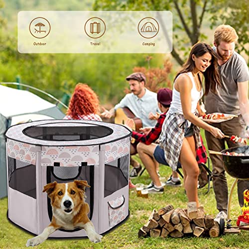 ZALBYUY Portable Pet Playpen, Foldable Dog Playpen, Exercise Play Tent Kennel, 43.3 * 43.3 * 22.8in Large Size Travel Camping Use with Zipper Top Cover for Dog, Cat, Rabbit, with Free Carrying Case