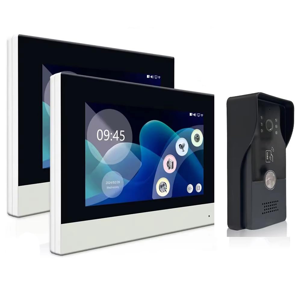 ANJIELO SMART 2 sistemas de intercomunicación de video con cable con cámara 1080P, monitor de pantalla táctil de 7 pulgadas, kit de teléfono de puerta de video WiFi, detección de movimiento,