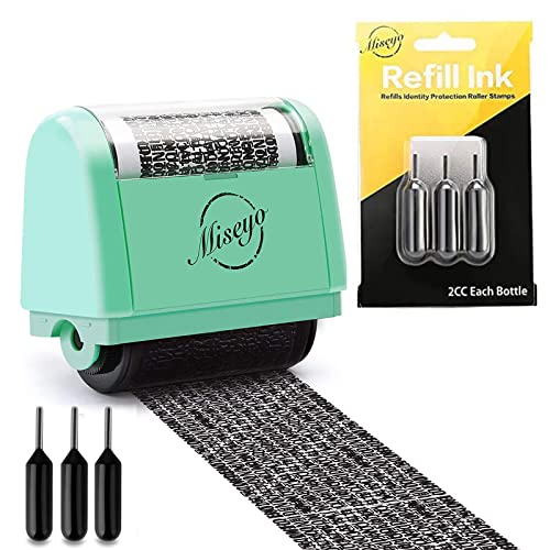 Miseyo Wide Identity Theft Protection Roller Stamp Set - Peach (3 Refill Ink Included) with Refill Ink - 3 Pack - Black Ink