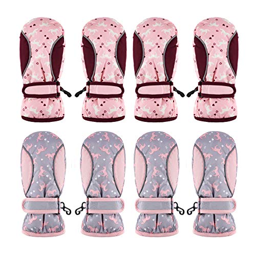 4 Pairs Kids Ski Mitten Gloves Waterproof Warm Snow Gloves for Winter Outdoor Activities (2-5T)