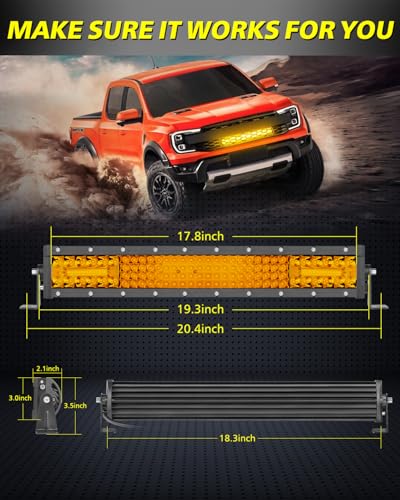 Image of 18 Inch Amber LED Light Bar 134W Quad Row Off Road Light for Truck | Spot Flood Combo Beam, Quad Row 134pcs High-intensity LED Chips