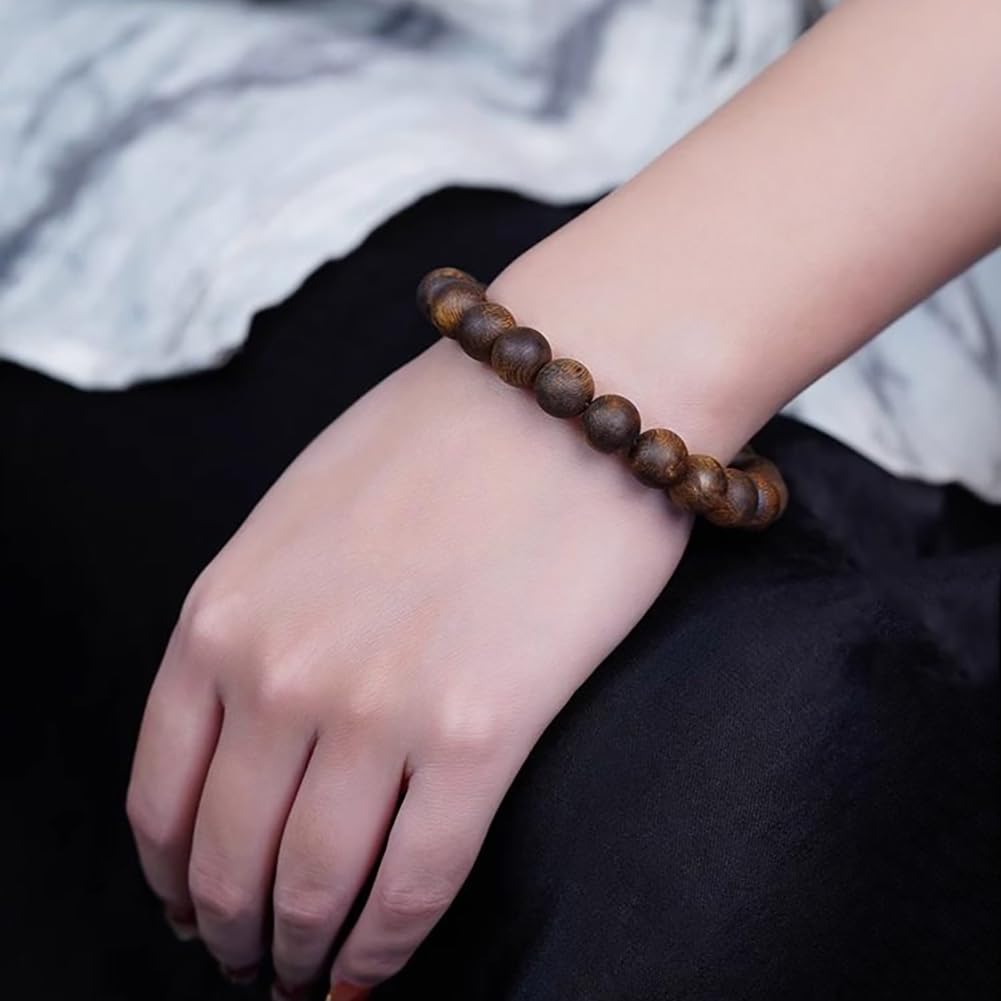 Pulsera de Madera de agar, Cuentas budistas, Cuentas de oración Naturales, Rica en Contenido de Resina, Aroma en Capas,12mm x 17 Beads