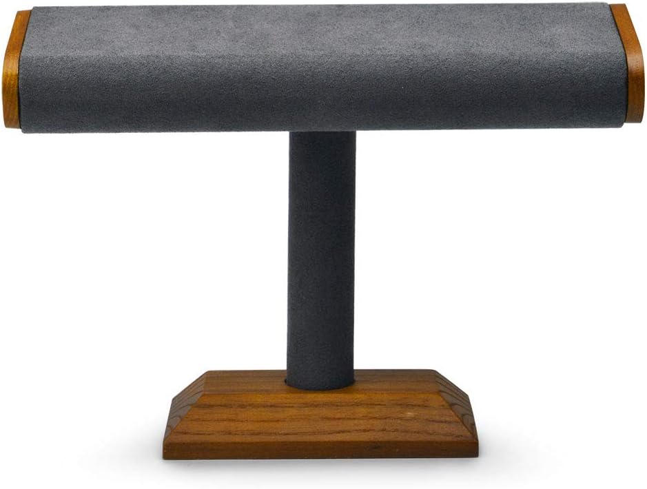 Oirlv SM087 Solid Wood T-Bar Watch Display Stand Jewelry Organizer Holder for Watch Bracelet Countertop Table Top Jewelry Tower (Grey)