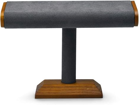 Oirlv Solid Wood T-Bar Watch Display Stand Jewelry Organizer Holder for Watch Bracelet Countertop Table Top Jewelry TowerGrey