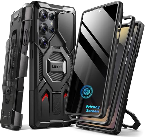 TONGATE Magnetic Stand for Samsung Galaxy S25 Ultra Case with Privacy Screen Protector [Compatible with Magsafe] [Military Drop Protection] S25 Ultra Case with Camera Cover & Belt Clip Black 6.9