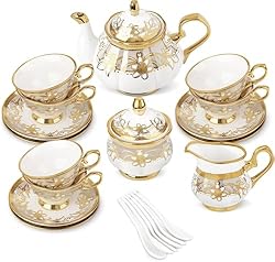 fanquare 15 Pieces Vintage Floral Tea Set