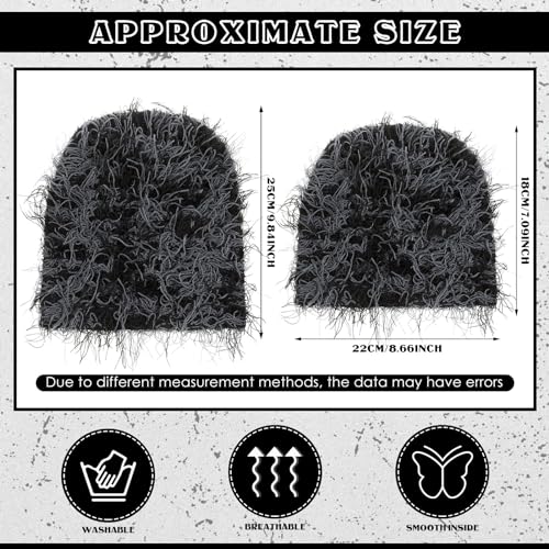 Chuarry Distressed Knitted Beanie Fuzzy Winter Hats Thick Warm Y2k Beanie Snow Knit Cap Skull for Women Men2