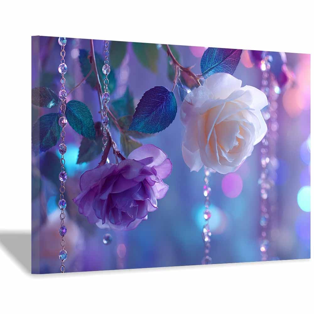 Xeniou Multicolor Flowers Wall Canvas Purple Crystal Flower Canvas Wall Art, For Bathroom Living Room Bedroom Office Kitchen(Multicolor)-70X100cm Framed