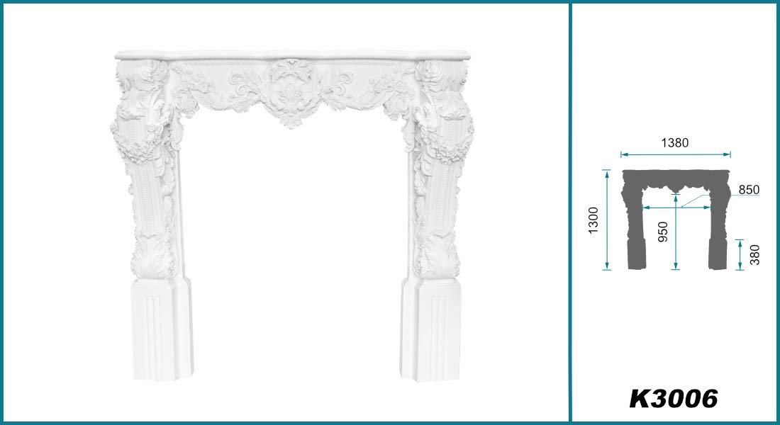 Consolle per camino, in poliuretano, decorazione per camino, bianco, per soggiorno, (K3006, 138 x 130 cm)