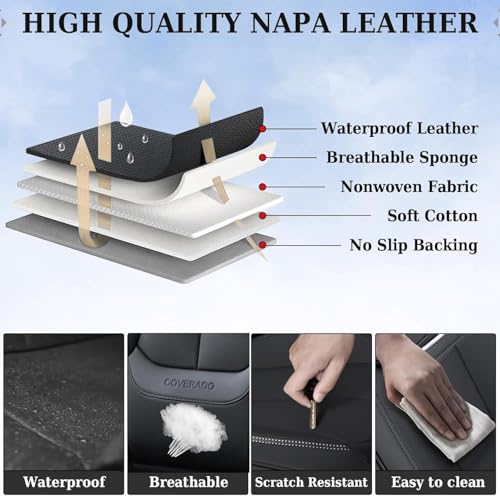 Image of Coverado Car Seat Covers, Front Covers for Cars, Car Seat Cover Front Seats, Automotive Seat Cover, Waterproof, Leather Car Seat Cushion, Universal Interior Seat Protectors for Most Cars