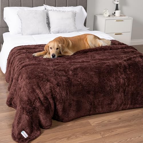 Image of PetAmi Dog Blanket for Large Dogs, Brown Fluffy Soft Sherpa Fleece for Puppies and Kittens, Calming Pet Throw for Bed, Washable Sofa Couch Cover, X-Large 60x80