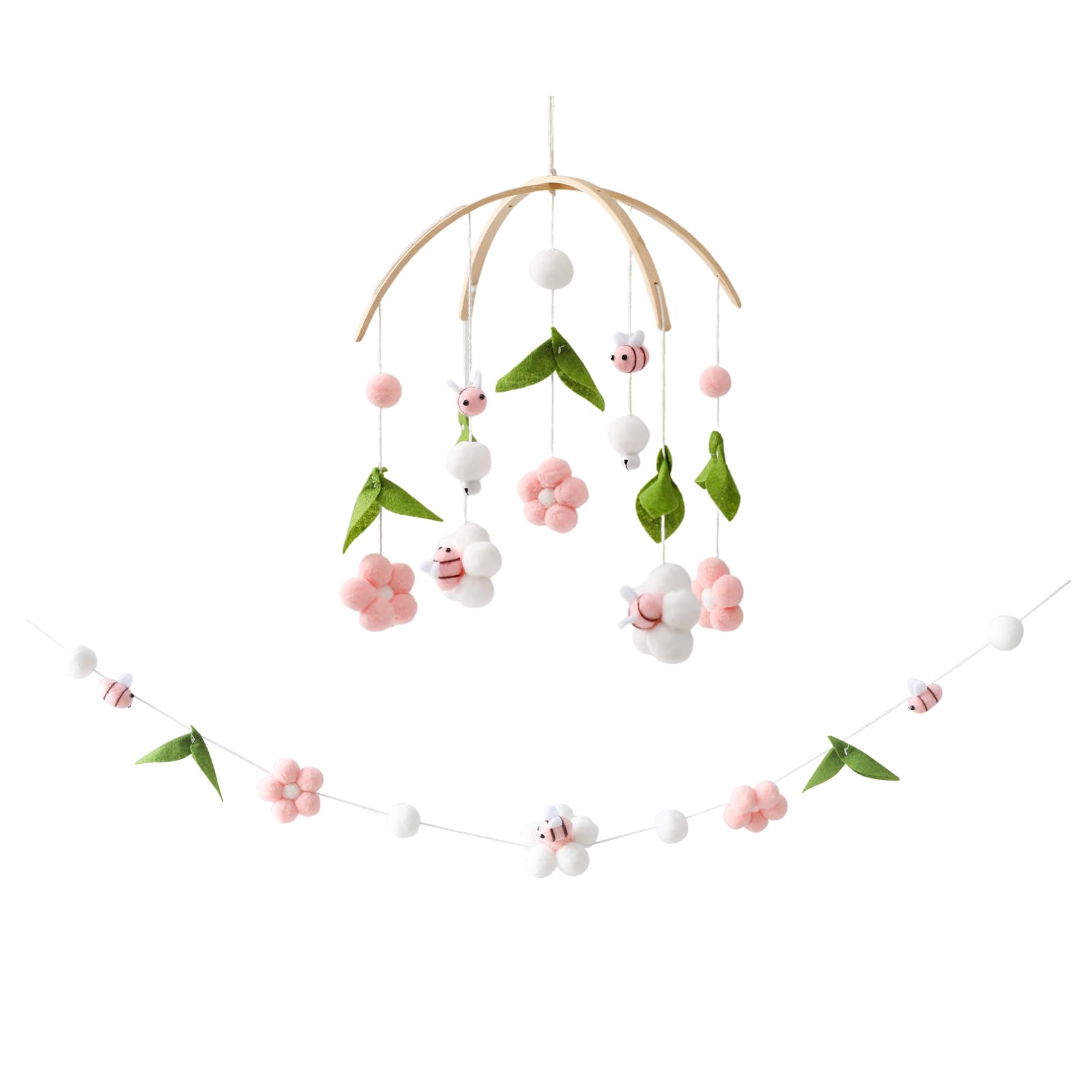 Baby Mobile for Crib, Crib Nursery Mobile for Boys Girls, Boho Bee Flower Nursery Decor Soothe Toy Baby Shower Set for Infant Bedroom Hanging
