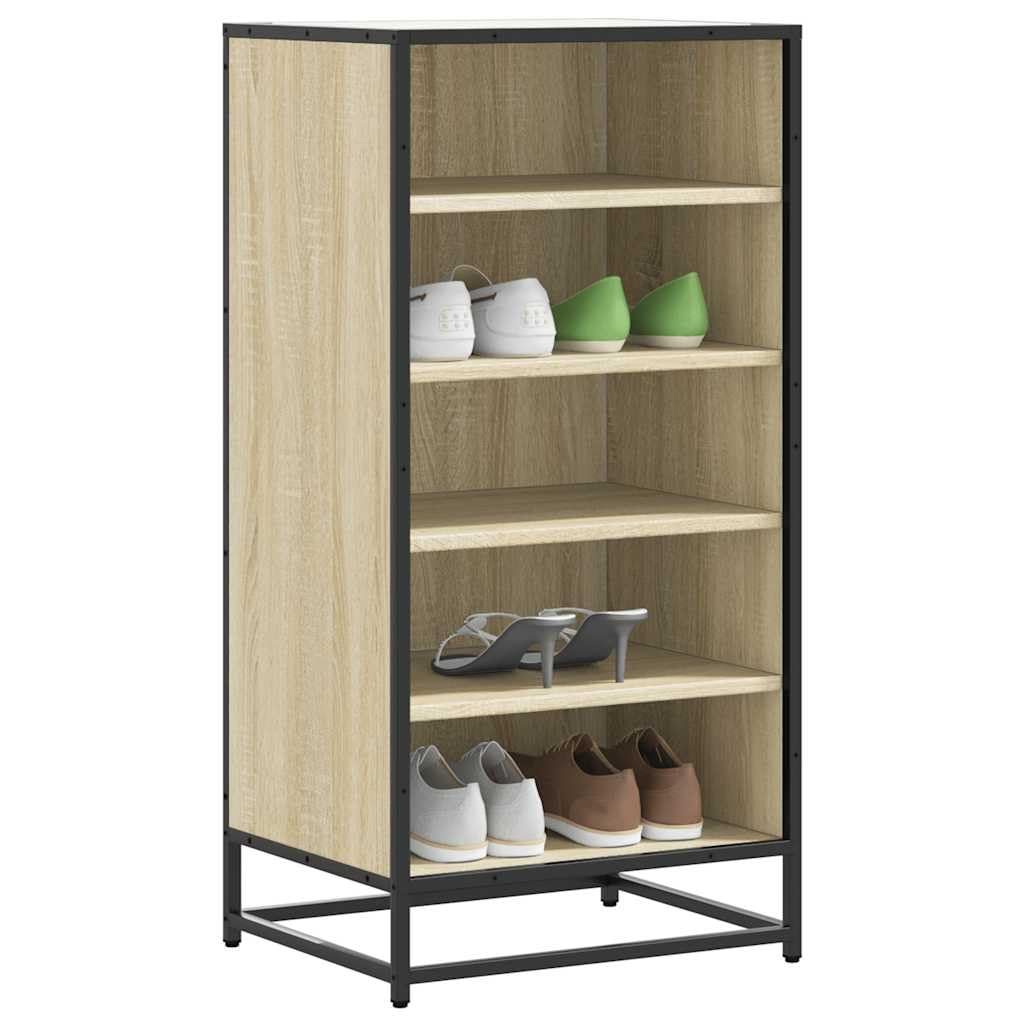Regał na buty dąb Sonoma z materiału drewnopochodnego z metalową ramą, 48 x 38 x 97,5 cm, wąski, wysoki stojak na buty z dużą ilością miejsca do przechowywania i wentylowaną kratką