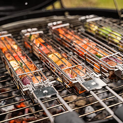 Bbq Bros Large Kabob Grilling Baskets Set Of 4 - Foldable - Kebab Grill - For Outdoor Grilling - Includes Kebab Oil Brush Bottle & Grill Gloves - Dishwasher Safe #TOP7