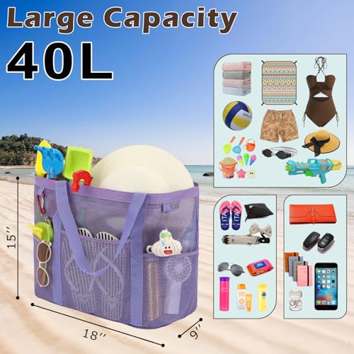 Image of Fammart Large Mesh Beach Bag for Women, Oversized Beach tote Swim Pool Bag