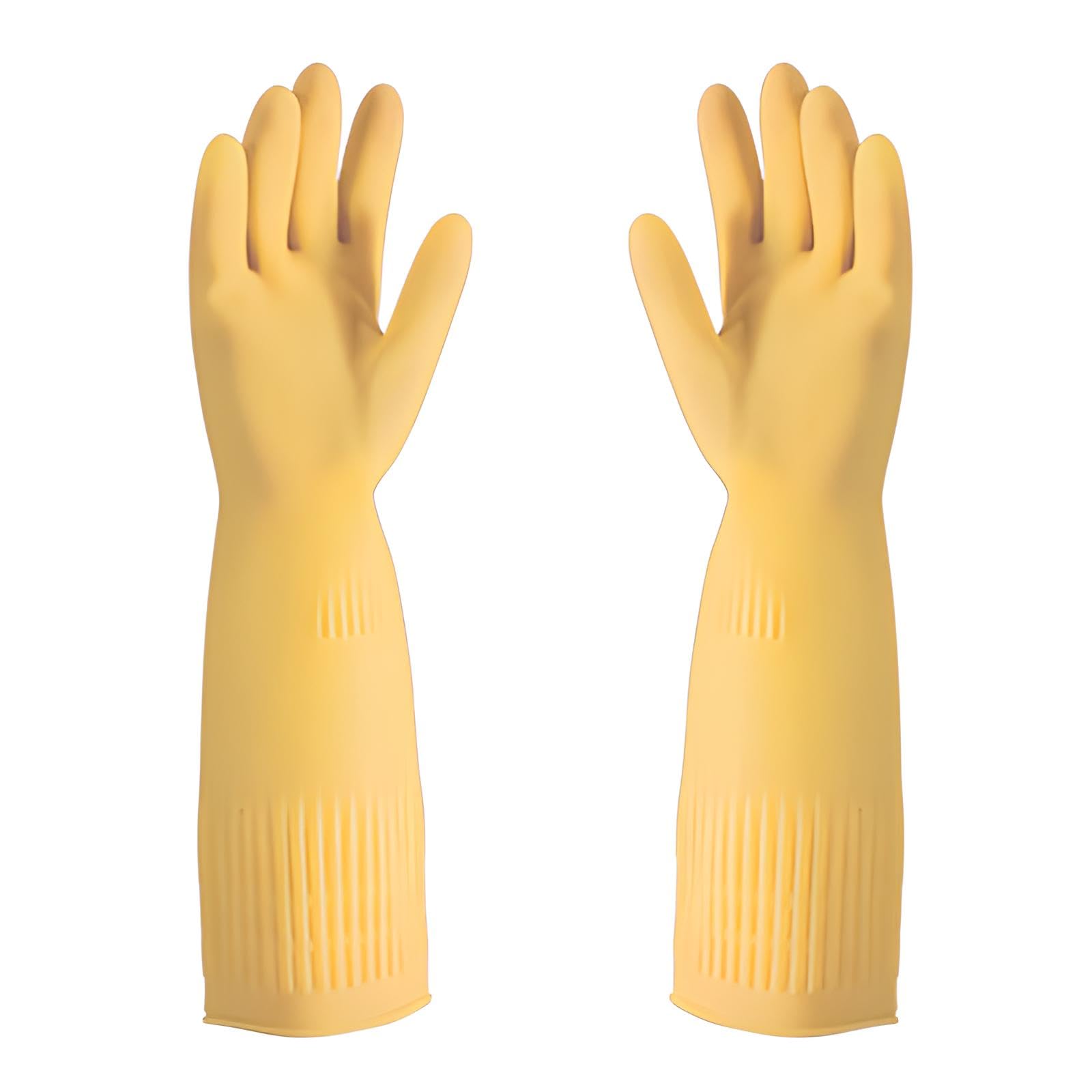 Guanti in gomma extra lunghi per lavare i piatti, spessi e impermeabili e riutilizzabili, antiscivolo, perfetti per il lavaggio domestico, 45 cm