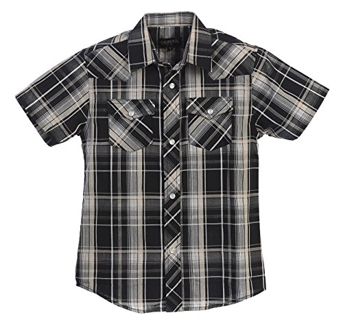 Image of Gioberti Boys Casual Western Plaid Pearl Snap-on Buttons Short Sleeve Shirt