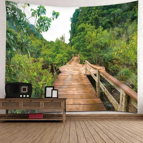 Tapisserie mural tissu imprimé paysage naturel vert et marron