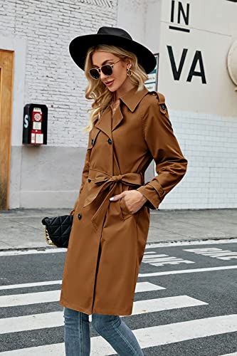 Image of Womens Long Trench Coat Double Breasted Windproof Overcoat With Belt
