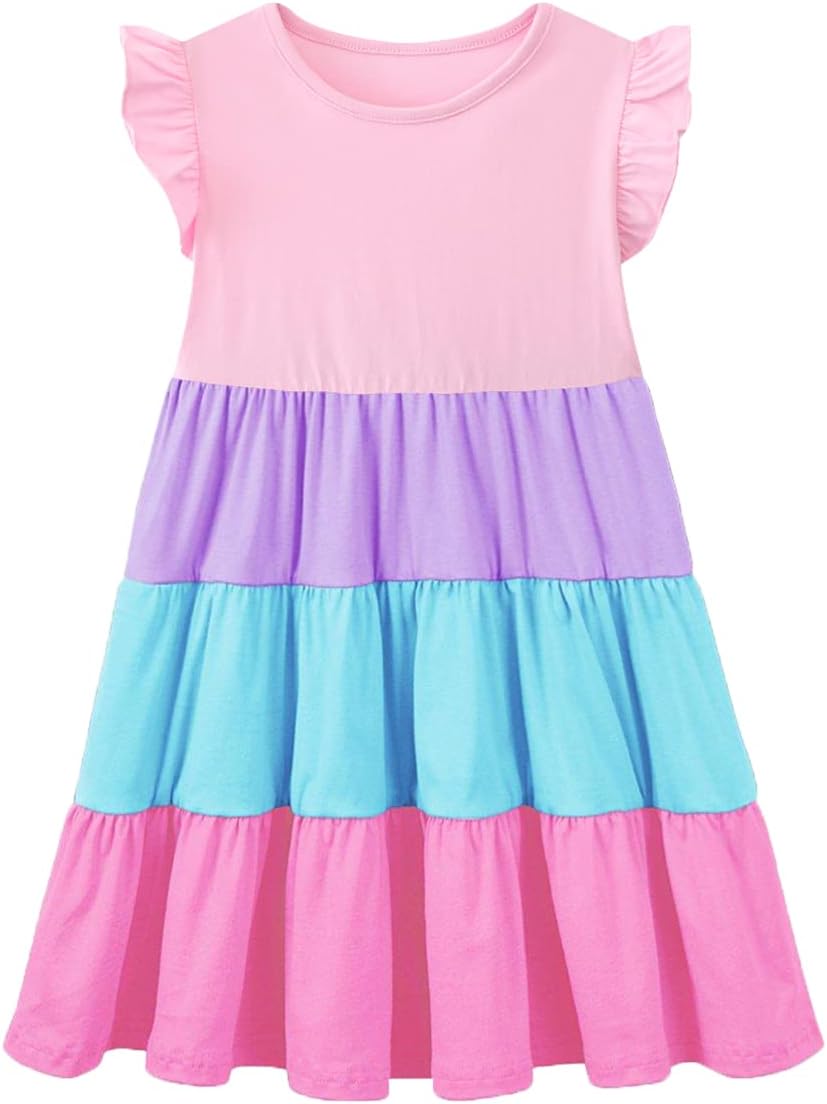 HILEELANGLittle Girls Short Sleeve Dresses Easter Summer Cotton Casual Skater Swing Twirly Sundress