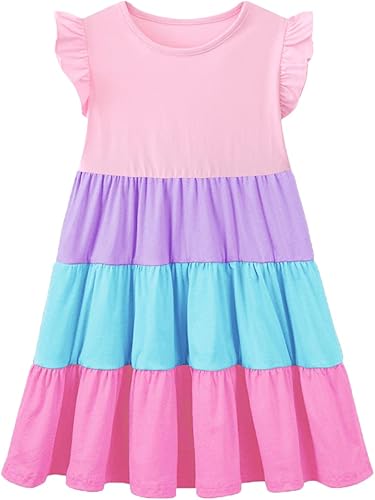 Miniatura 2 de HILEELANG Vestidos de manga corta para niñas, vestido de verano de Pascua, algodón, casual, patinador, swing