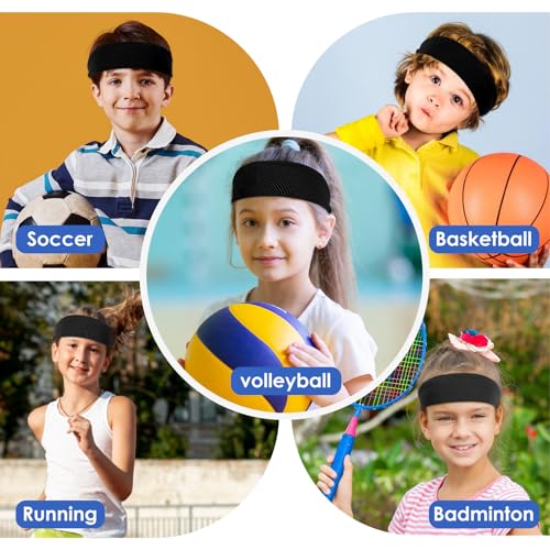 Image of 3 Pcs Kids Sports Headbands Boys Girls Athletic Elastic Sweatbands Children Soft Moisture Wicking Hairband Absorbing Sweat Band for Football Basketball Running Tennis