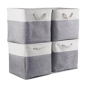 Mangata Stoffen Opbergmand, Canvas Kubus Opbergdozen 33 x 33 cm voor Kasten, Planken, Kast, Grijs Wit (33x33x33 cm, 4…