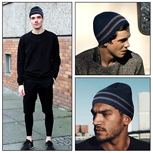 Image of Mens Winter Warm Knitting Hats Plain Skull Beanie Cuff Toboggan Knit Cap