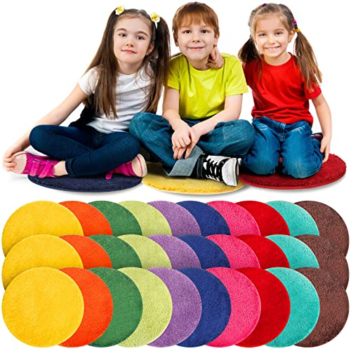 Children's Mats 18 Inch Kids Carpet Circle Seats Multi Color Rug Mats Round Soft Warm Floor Cushions for Classroom Library Group Activity Spot Marker Play Areas(30 Pieces)