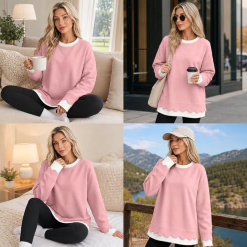Oversized Sweatshirt for Women Cute Y2k 2 in 1 Scallop Crewneck Sweatshirt - image 6