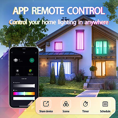 Chiphy Smart Bulb, Color Changing Light Bulb, Work With Alexa And Google Home, Adjustable Brightness And Color Temperature(2500K~6500K), A19 60 Watt Equivalent, 2.4Ghz Wifi Only, 2 Pack #TOP1