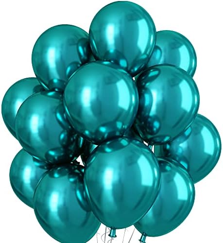 Metallic Blue Balloons 12 Inch, Double-Layered Chrome Light Blue Balloons, Shiny Thick Chrome Metallic Light Blue Latex Helium Balloons for Birthday Wedding Graduation Party Decoration Supplies
