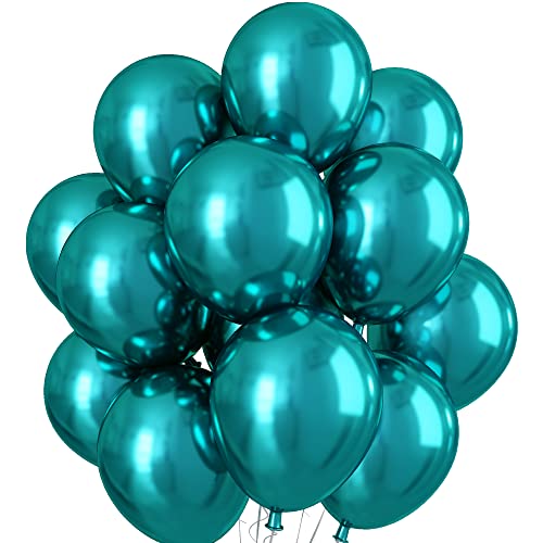 Luftballons Türkis Metallic, Doppellagige Luftballons 12 Zoll Metallic Blau Ballons Teal Blau Luftballons, Glänzendes Chrom Blaue Luftballons Partyballons für Geburtstag Hochzeit Party Dekoration Cover