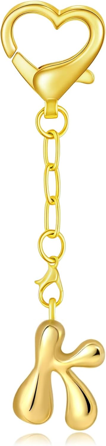 Initial Letter Keychain Gold Bubble Keychain for Women Cute Heart Key Chain for Handbag Backpack Bag Charm