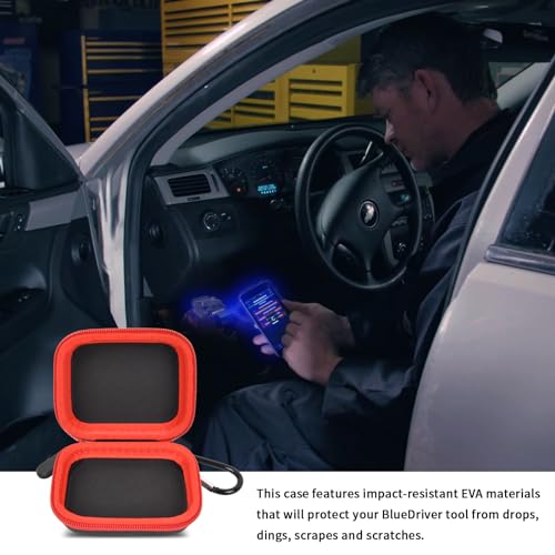 Image of Car and Auto Mini Carry Case Compatible with BlueDriver Bluetooth Pro /Pro Next Gen OBDII OBD2 Scan Tool Monitor for iPhone & Android (Black+Red Zipper)